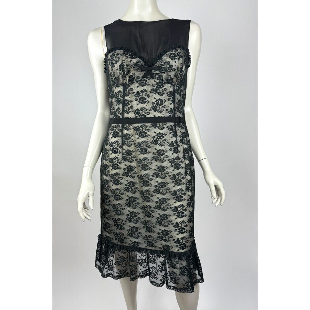 Moschino Lace Sheath Dress Women 10 EUC Ruffle Sleeveless Lined Cotton Silk